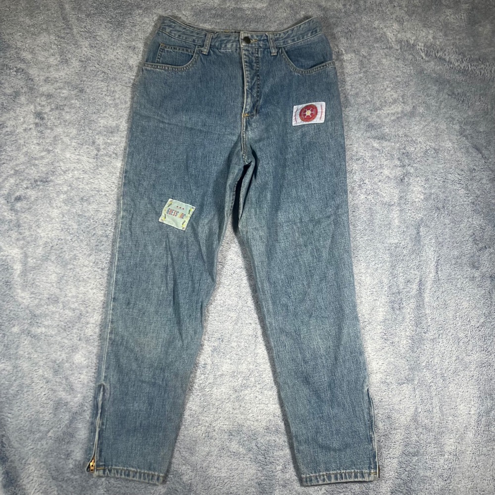 Vintage‎ Guess Inc Jeans Medium Wash High Waist Tapered Leg Ankle Zip Patches 27